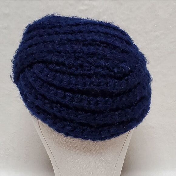 VINTAGE 1970s K-Mart Blue Thick Crochet Knit Turban Boho Headwrap Hat Beanie - Picture 3 of 7